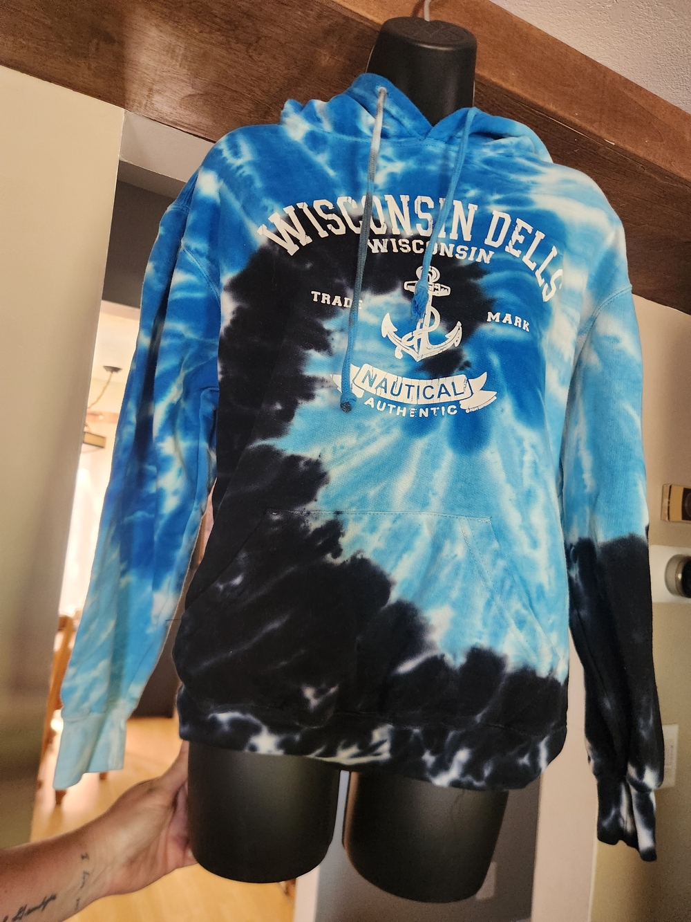 Exist Blue and Black Tie-Dye Wisconsin Dells Nautical Hoodie